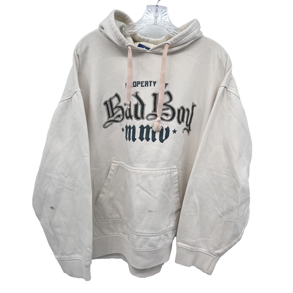 BAD BOY Men's 2XL Vintage Ivory Embroidered Spell Out Applique Pullover Hoodie